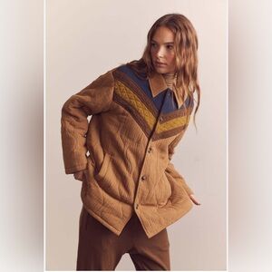 Amente colorblock bomber jacket tan navy quilted - size M/L nwot